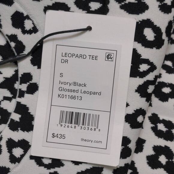 Theory Womens Glossed Leopard T Shirt Dress Black White Double Knit Crew S New - Picture 10 of 11